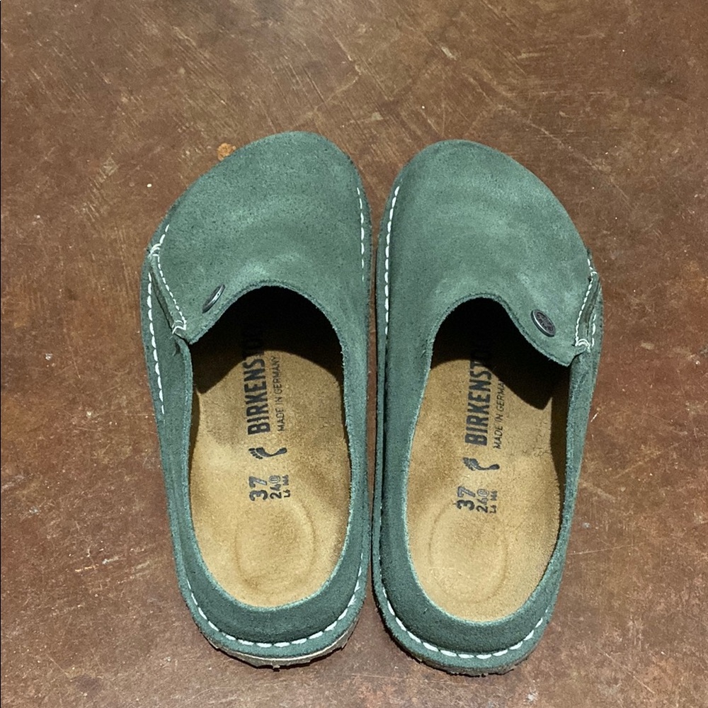 Birkenstock Green Suede Clogs